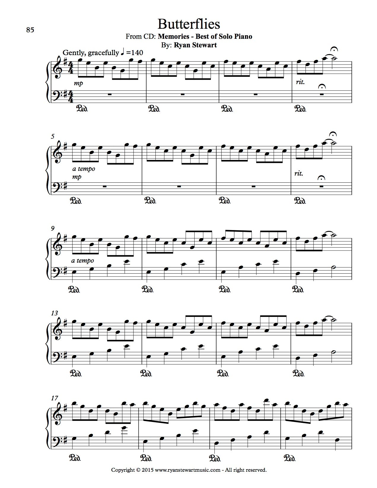 Butterflies (Solo Piano) - PDF Sheet Music Single