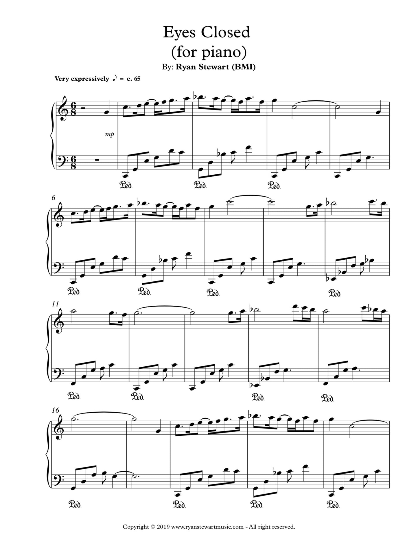 Eyes Closed - PDF Sheet Music Single