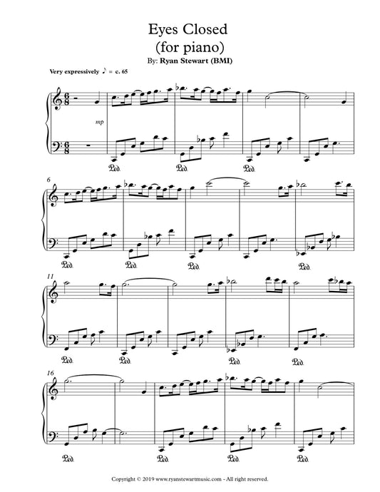 Eyes Closed - PDF Sheet Music Single