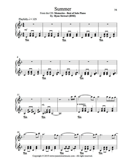 Summer (Solo Piano) - PDF Sheet Music Single