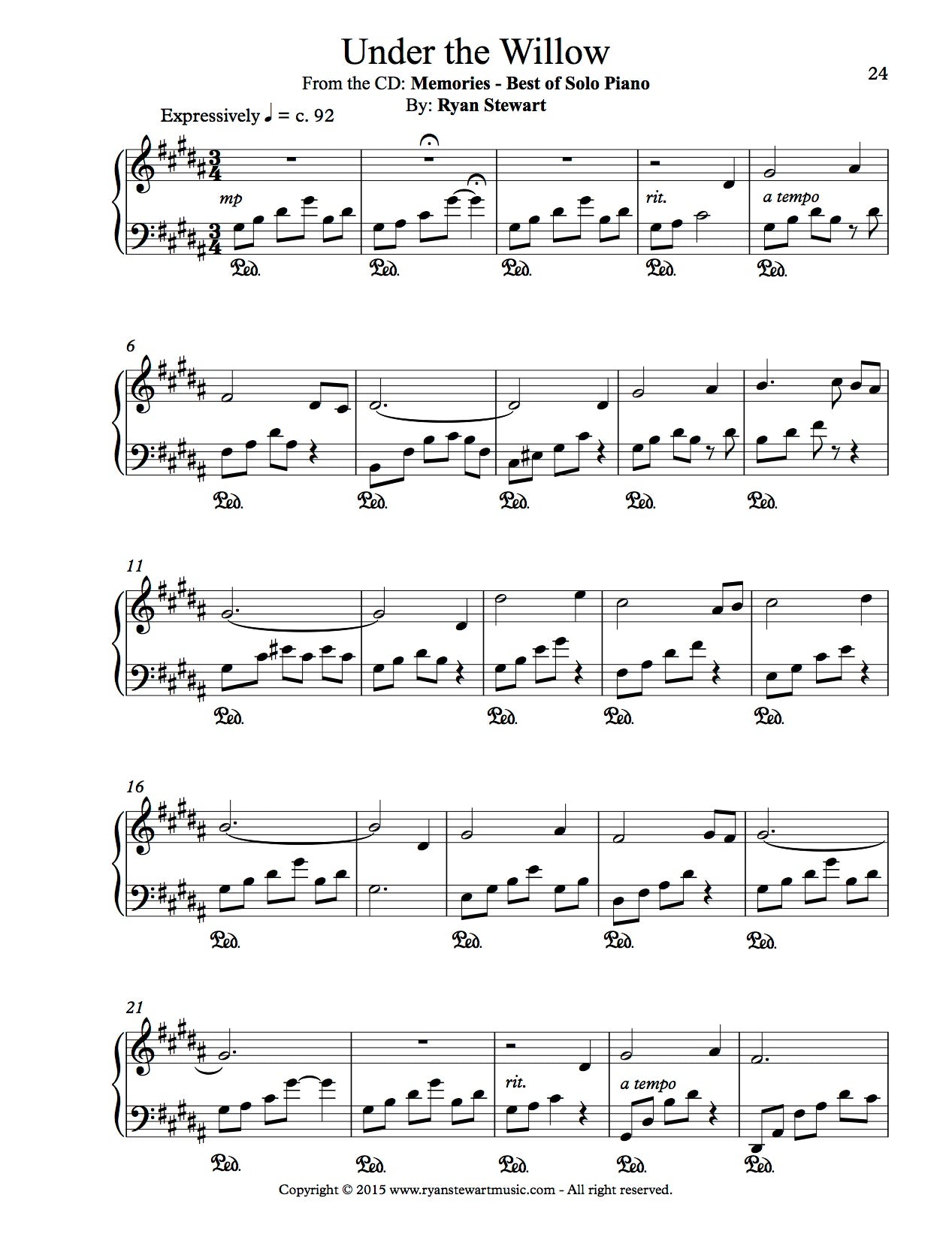 Under the Willow (Solo Piano) - PDF Sheet Music Single